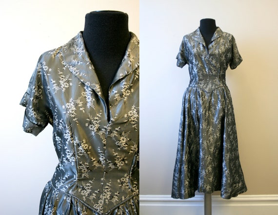 Late 40s/Early 50s Gunmetal Brocade Dress
