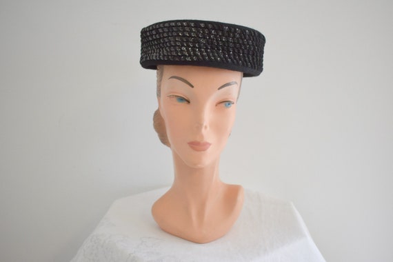 1940s Black Sequin Pillbox Hat - Etsy