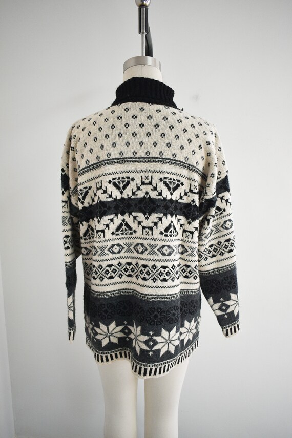 1990s Cream and Black Fairisle Tunic Sweater - image 5