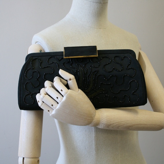 1950s La France Black Beaded Clutch