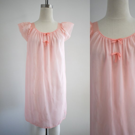 1960s Coral Pink Chiffon Night Gown - image 1