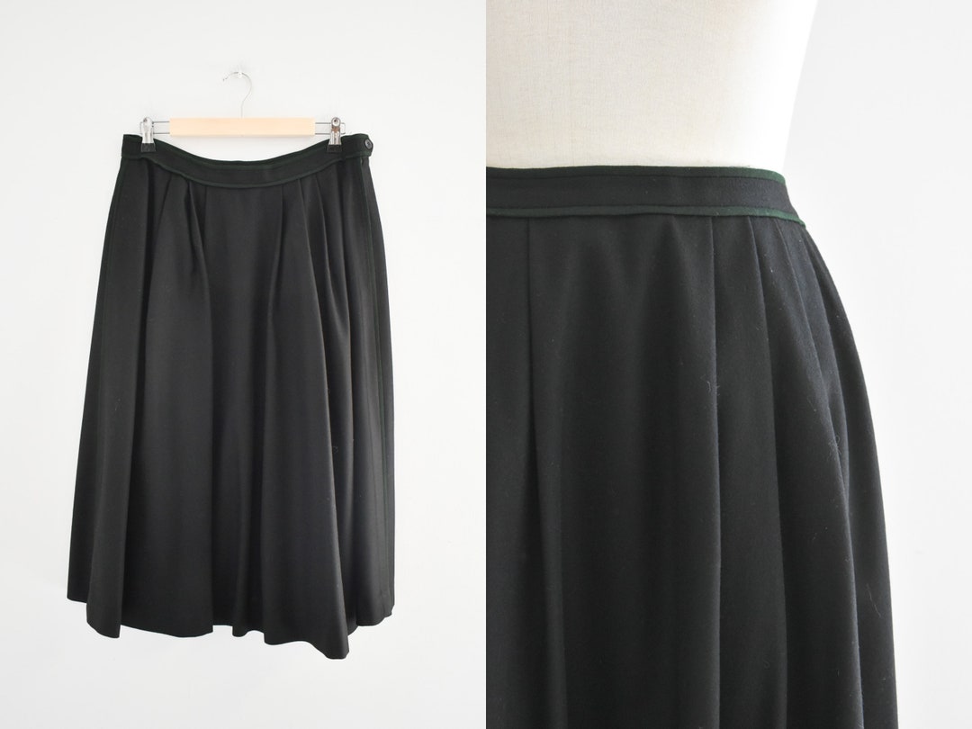 Black Wool Box Pleated Skirt, High Waisted, Mid Made To Measure/made To ...