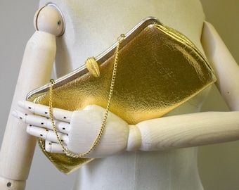 1960s Metallic Gold and Silver Vinyl Clutch Bag