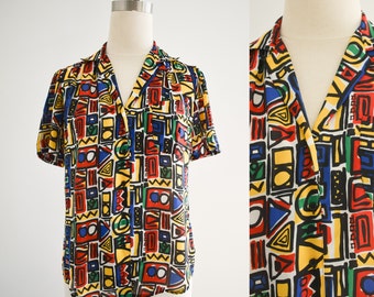 1980s Abstract Print Blouse