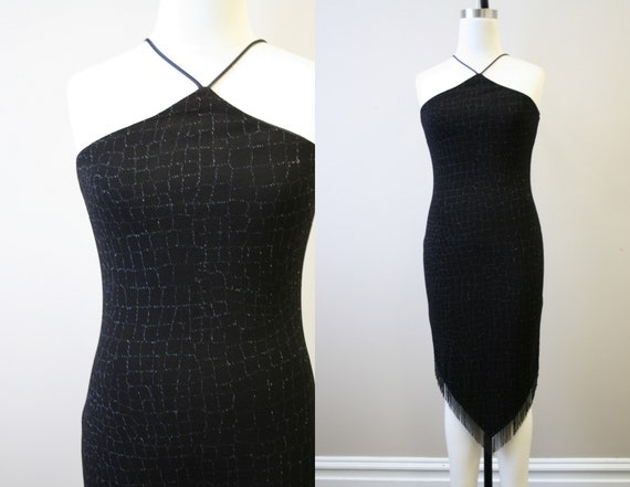 1990s Cache Black Halter Cocktail Dress