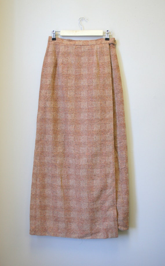 1980s Brown Tweed Wool Wrap Maxi Skirt - image 2
