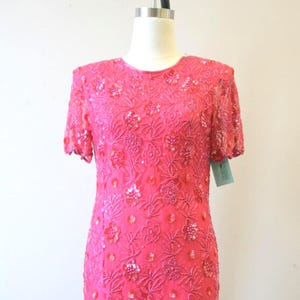 1990s Pink Lace and Sequins Cocktail Dress