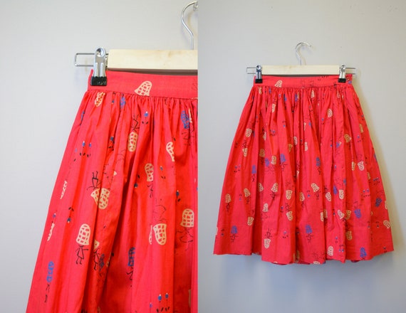 1950s Mushroom People Novelty Print Cotton Skirt