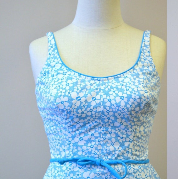 1960s Roxanne Blue Floral Skirted Swimsuit
