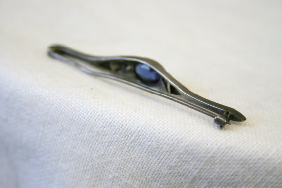 Victorian Sterling Bar Brooch with Blue Stone - image 6