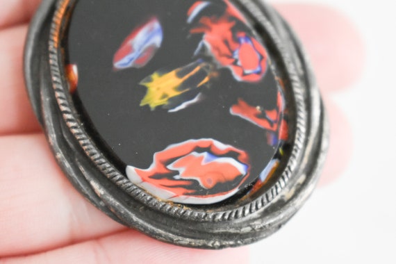 1960s/70s Marbled Glass Oval Brooch - image 3