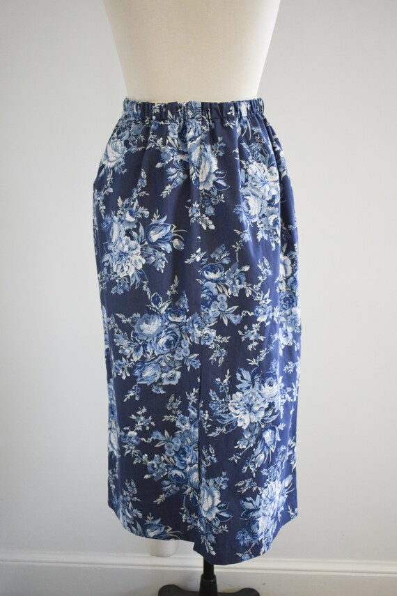 1980s Floral Denim Midi Skirt - image 6