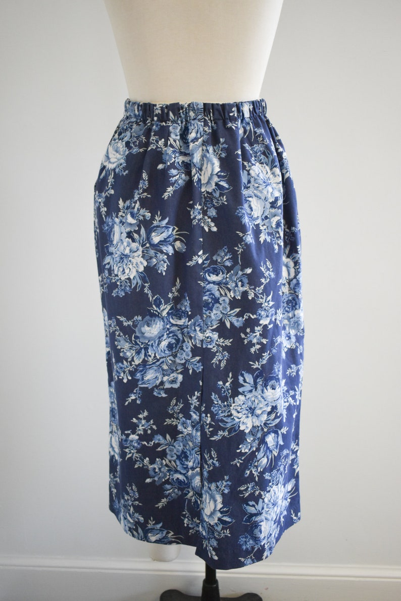 1980s Floral Denim Midi Skirt image 6