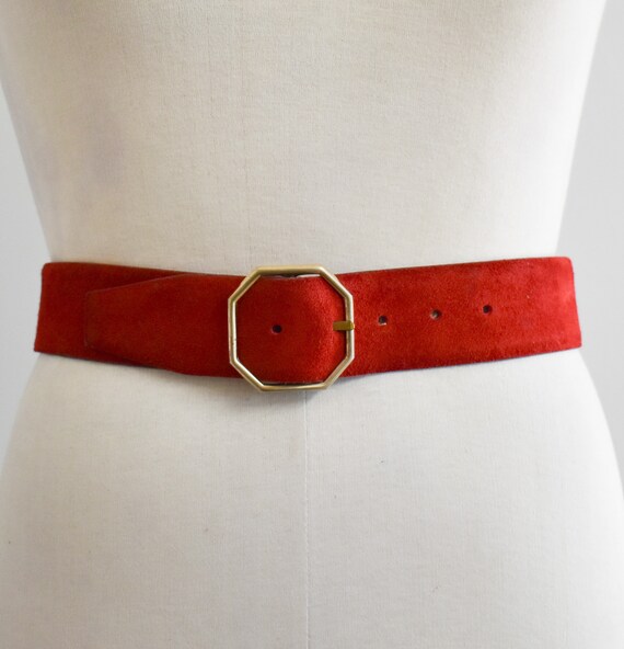 1970s Brick Red Suede Belt - image 1