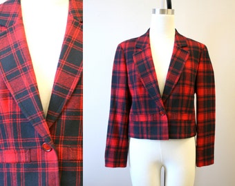 1980s Pendleton Red and Black Plaid Wool Jacket