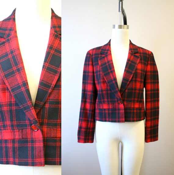 1980s Pendleton Red and Black Plaid Wool Jacket - image 1