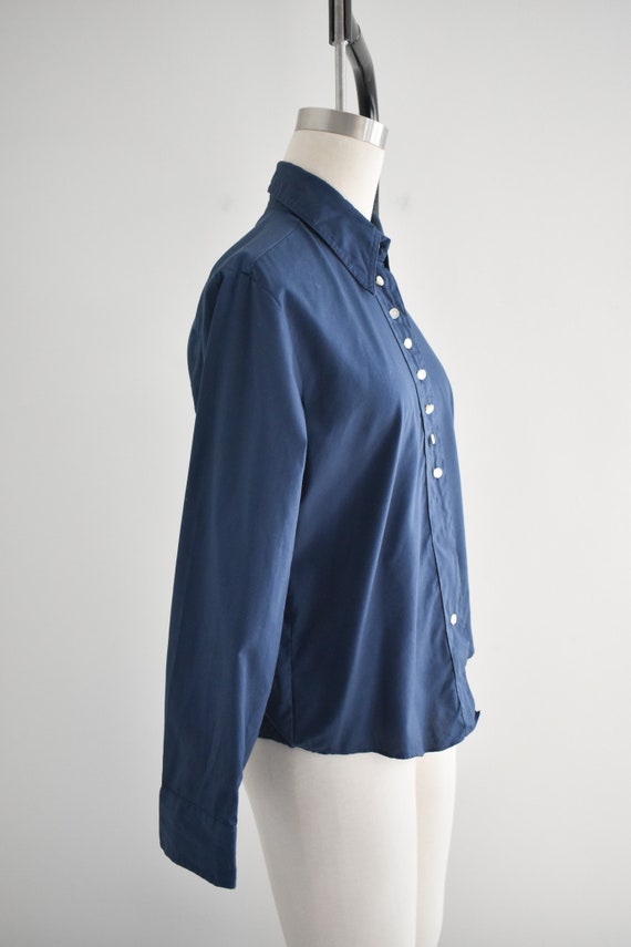 1960s Lady Marlboro Navy Cotton Blend Blouse - Gem