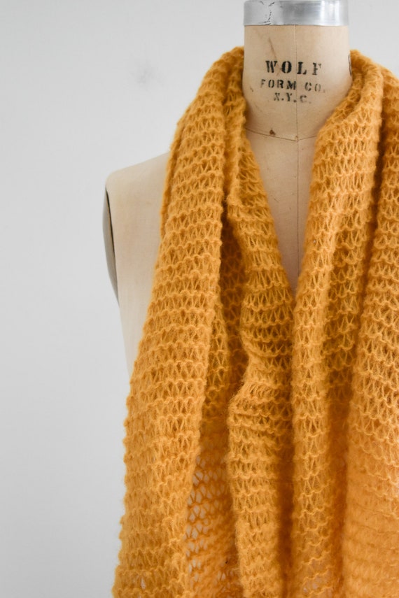 1970s Golden Yellow Open Knit Scarf - image 3