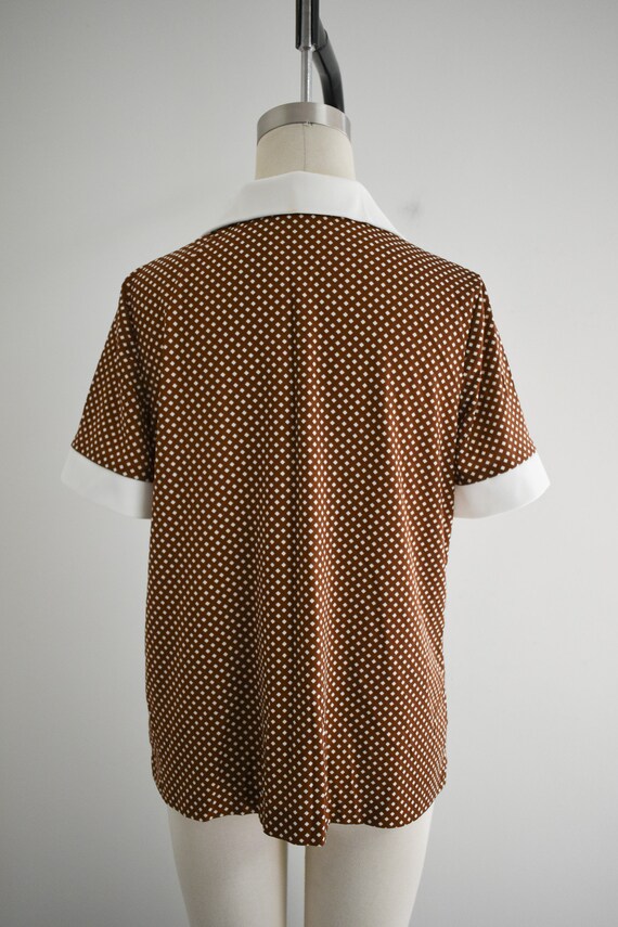 1970s Brown and White Checked Knit Shirt - image 5