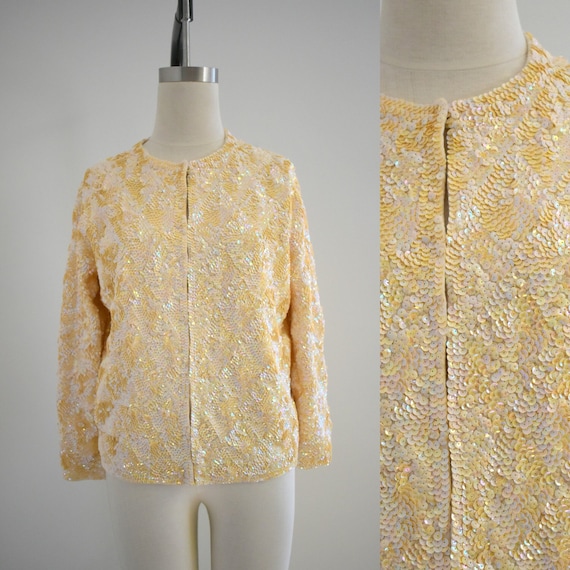 1950s Cream Sequin Encrusted Cardigan Sweater