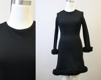 1960s Fiona Black Wool Knit Dress with Loopy Trim