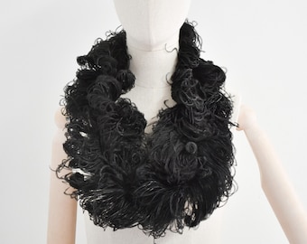 Vintage Black Curly Ostrich Feather Boa