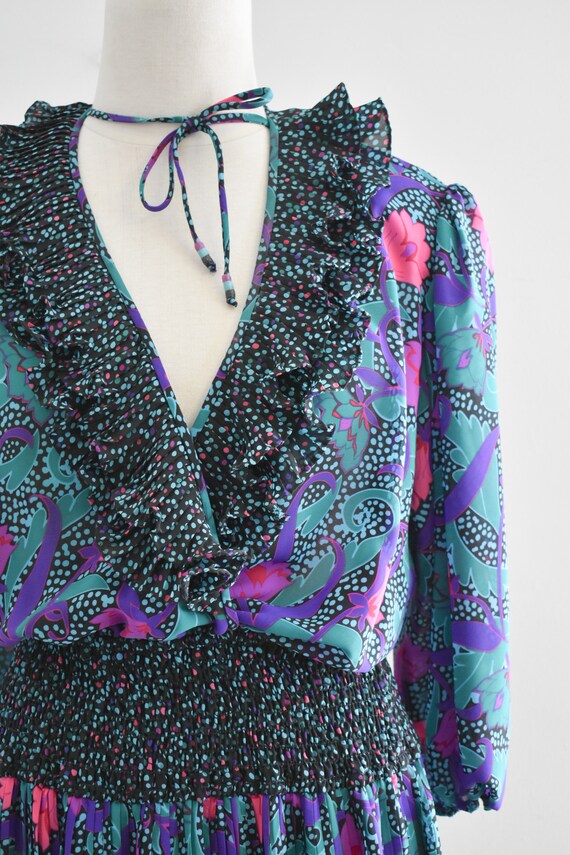 1980s Susan Freis Ruffled Midi Dress - image 2