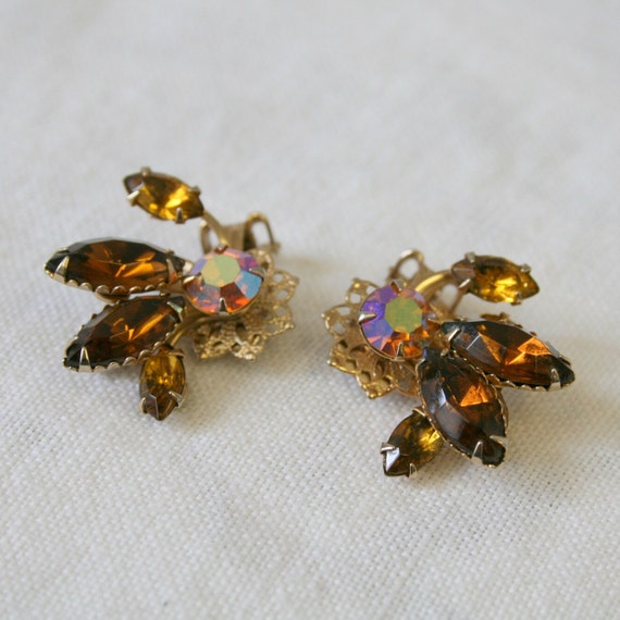 1960s Autumnal Rhinestone Clip Earrings - image 1