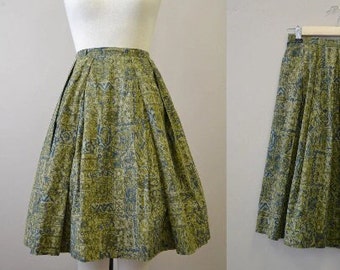 1950s Lady Manhattan Green Batik Skirt