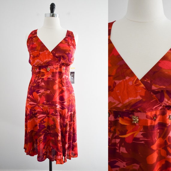 1990s NOS Red Floral Dress