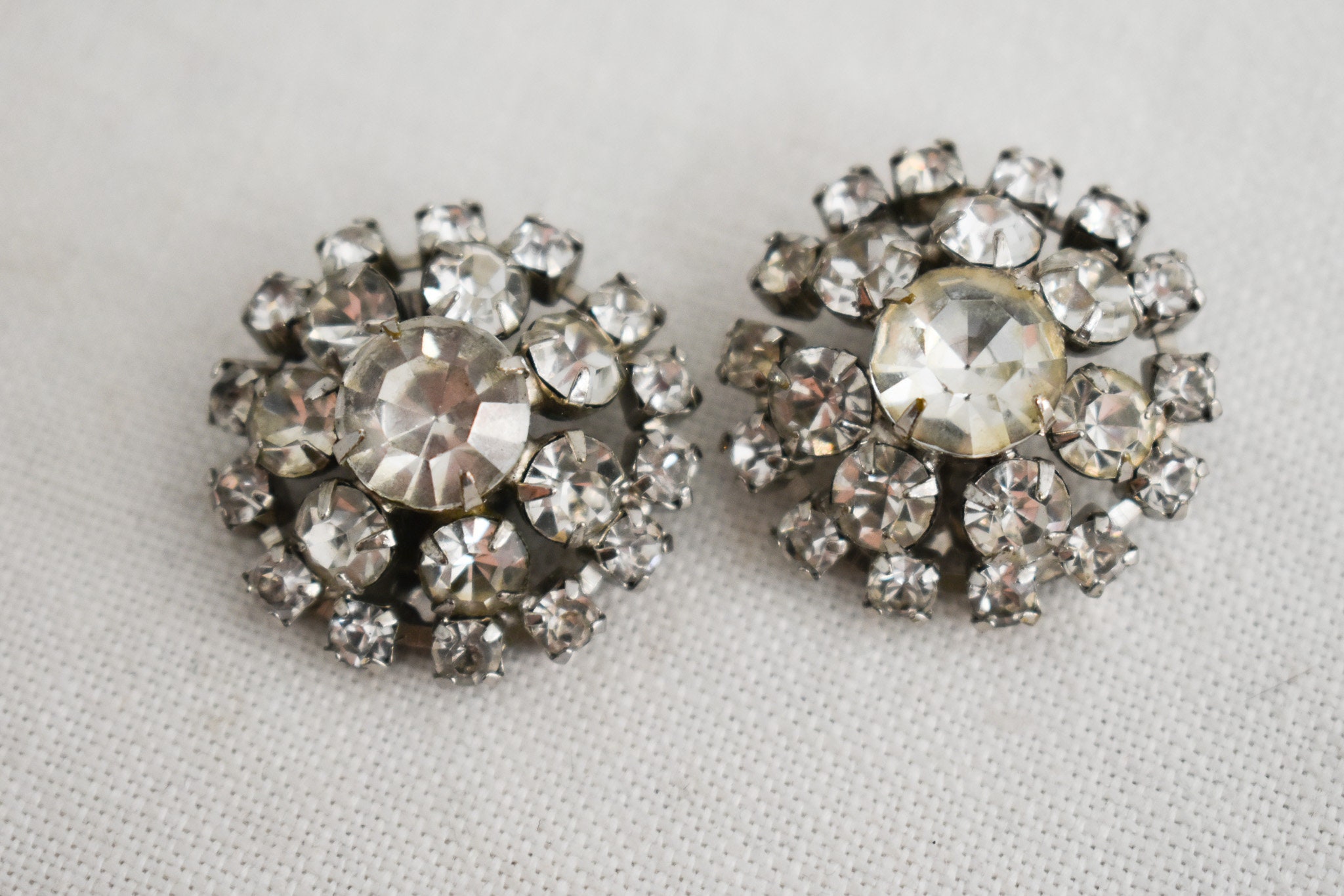 1950s/60s Rhinestone Circle Clip Earrings - Etsy