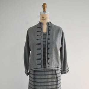 1950s Gray and Black Military Inspired Dress and Jacket Set