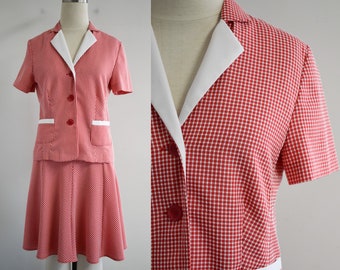 1970s/80s Red Checked Blouse and Skirt Set