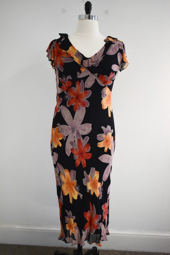 1990s Floral Bias Cut Chiffon Dress - image 2