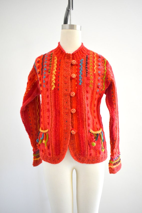 1990s Newari Hand Knit Wool Cardigan Sweater - image 2