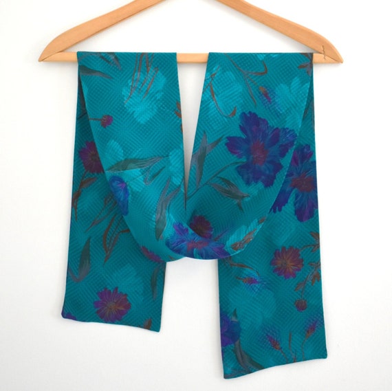 1980s Floral Silk Sash Scarf - image 1