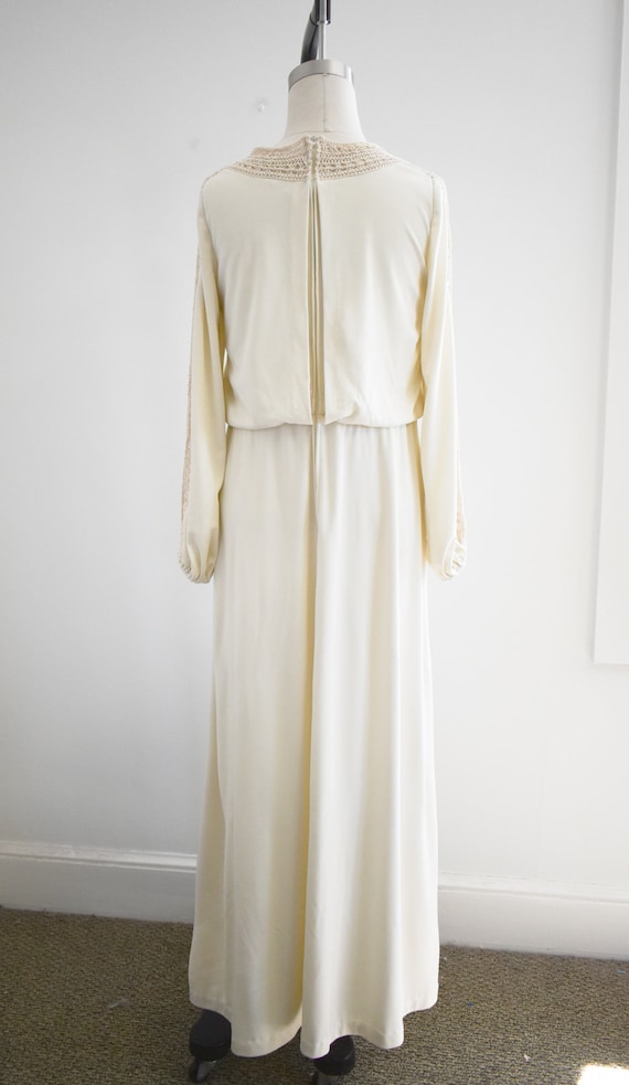 1970s Leslie Fay Ecru Knit Maxi Dress with Croche… - image 5