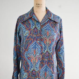 1970s Blue Paisley Blouse