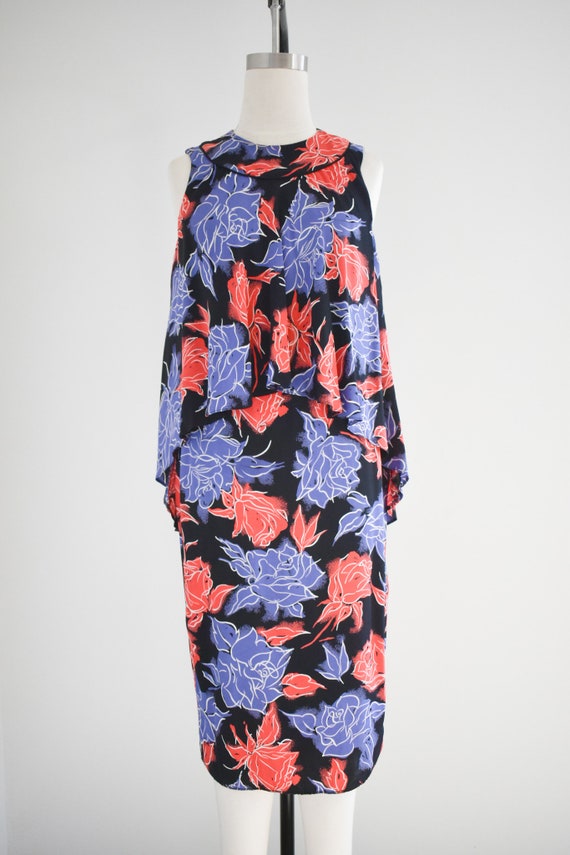 1980s Chetta B Rayon Floral Tiered Dress - image 2