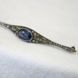 Victorian Sterling Bar Brooch with Blue Stone