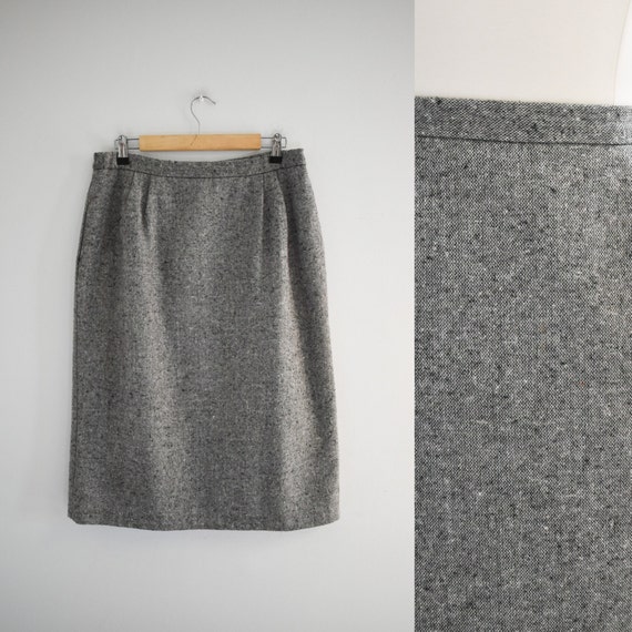 1980s Black and Cream Tweed Skirt