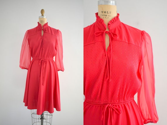 1970s Red Dress With Sheer Sleeves - Etsy