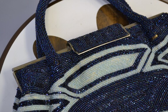 1960s Large Blue Salvia Beaded Handbag - image 3