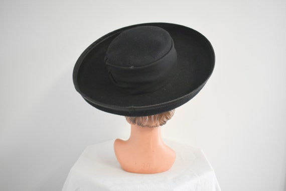 1960s Georgi Black Wide Brim Wool Felt Hat - image 4