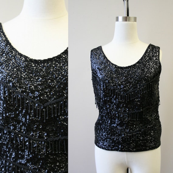 1960s Black Beaded Sweater Tank - image 1