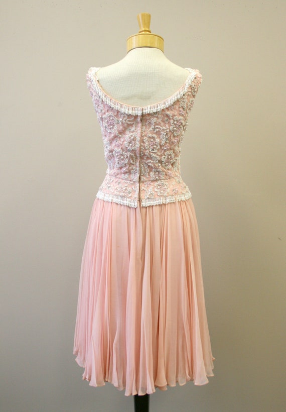 1960s Pat Sandler Pink Beaded Lace and Chiffon Dr… - image 6