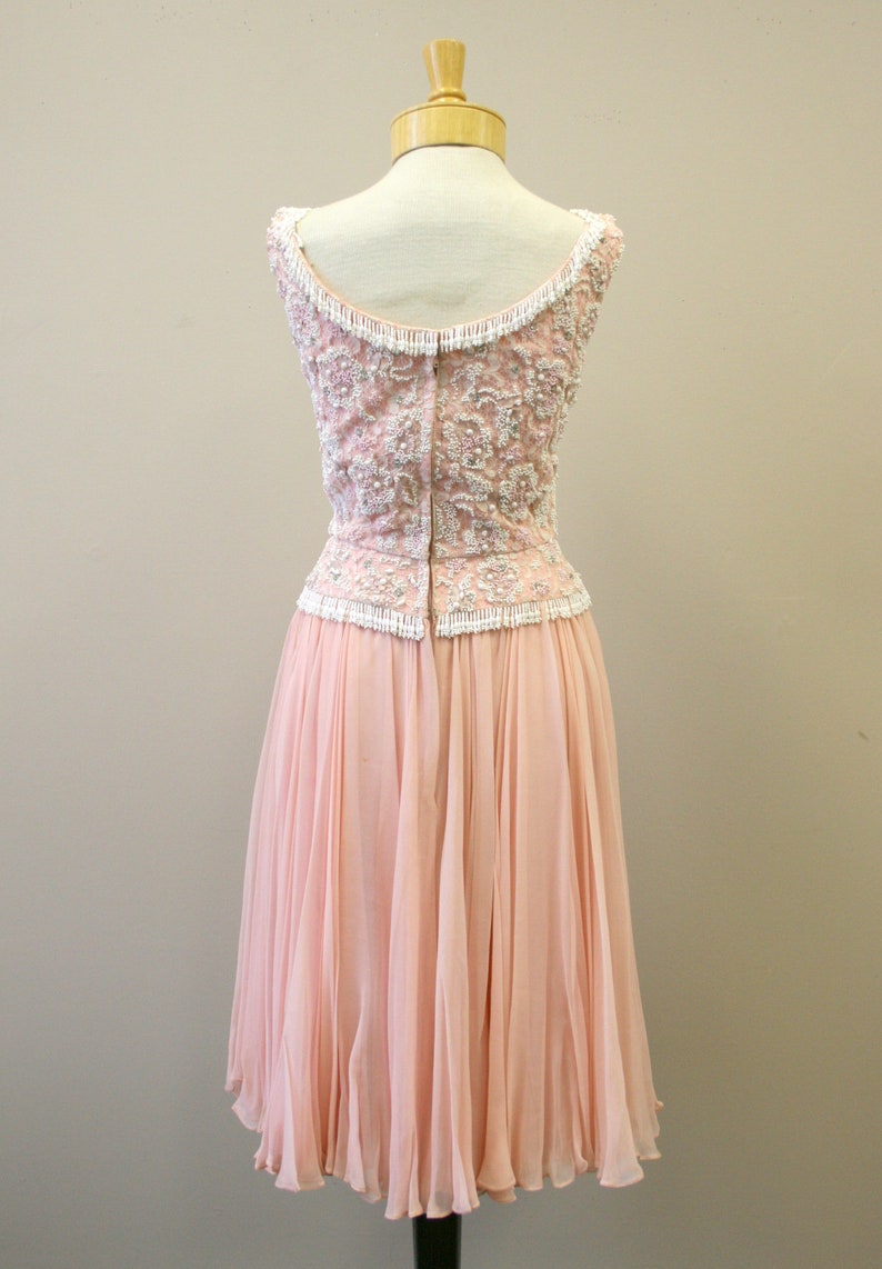 1960s Pat Sandler Pink Beaded Lace and Chiffon Dress image 6