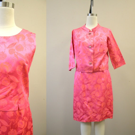 1960s Roberta Lee Pink Brocade Three Piece Skirt … - image 1