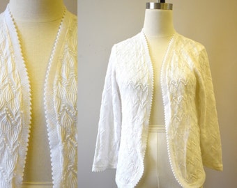 1960s Cream Lacy Cardigan Sweater