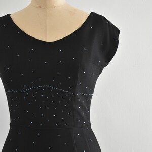 1950s Tan and Black Wiggle Dress with Rhinestone Applique
